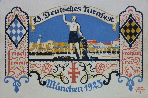 1923 - 13. Deutsches Turnfest München Postkarte gelaufen (1)